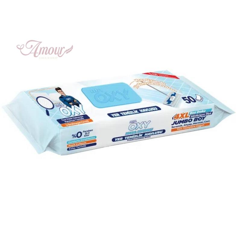 دستمال مرطوب نظافت کف و سطوح مختلف مستر اکسی Mr. OXY مخصوص طی کشی/ بسته 50 عددی
