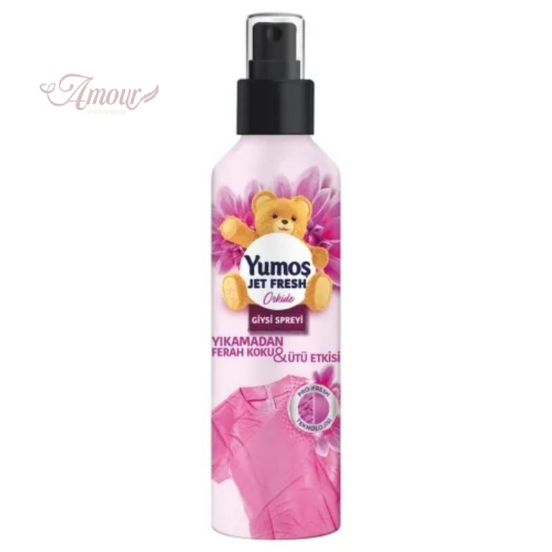 اسپری خوشبو کننده و ضد چروک لباس یوموش Yumos رایحه گل ارکیده /حجم 200 میل