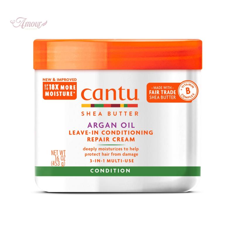 ماسک مو 3 کاره داخل و بعد حمام موهای فر کنتو Cantu عصاره شی باتر و روغن آرگان/ وزن 453 گرم