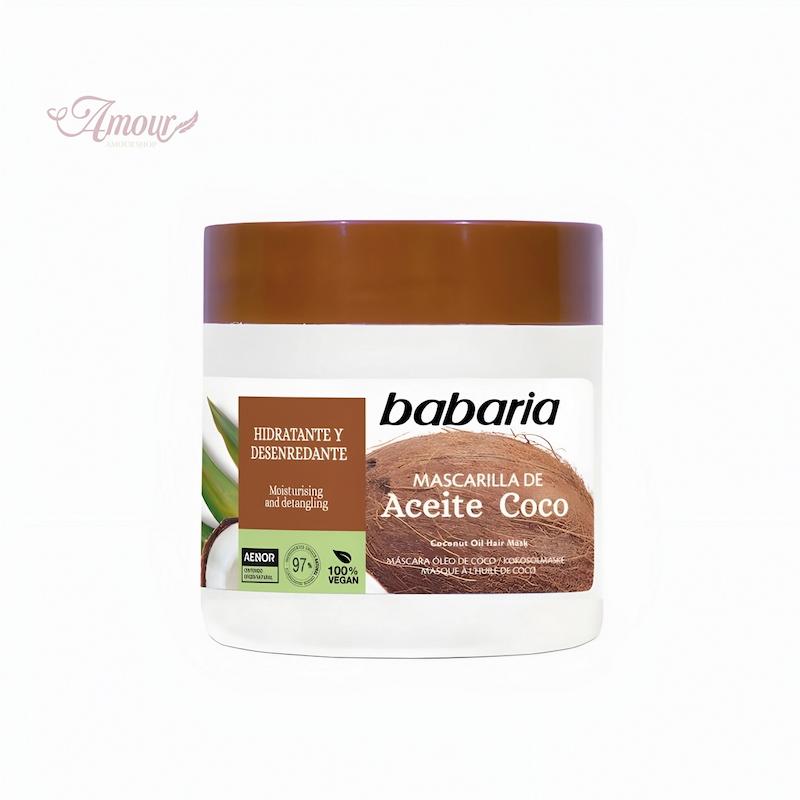 ماسک مرطوب کننده و بازسازی کننده مو باباریا babaria مدل Coconut Oil مناسب موهای خشک با عصاره نارگیل/ حجم 400 میل