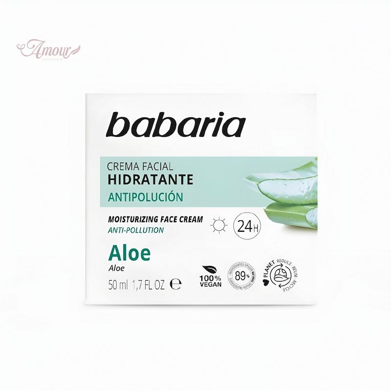 کرم مرطوب کننده و ضد آلودگی صورت باباریا مدل Moisturizingحاوی عصاره آلوئه ورا و ماندگاری 24 ساعته/حجم 50 میلی‌