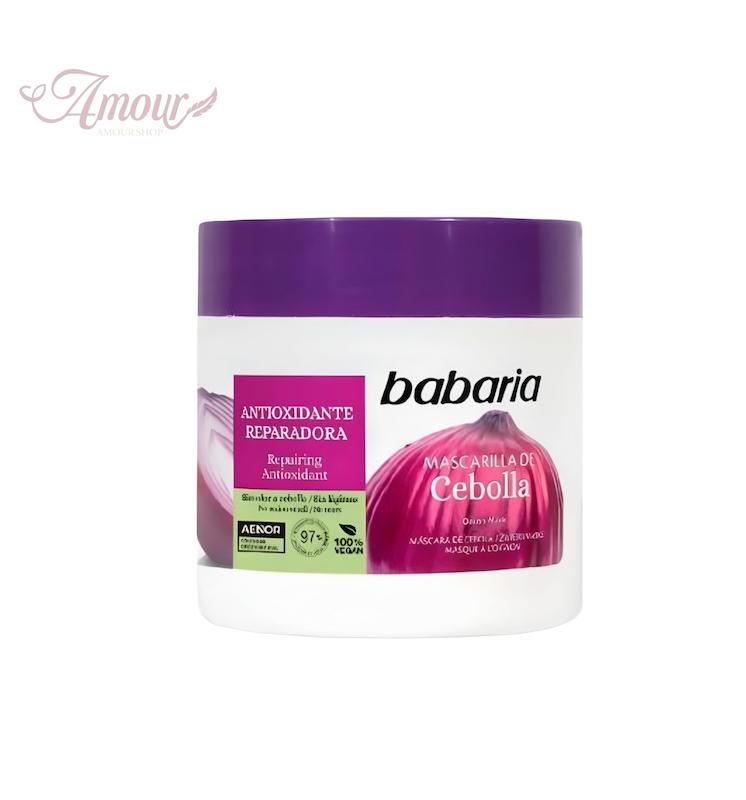 ماسک ترمیم کننده و تقویت کننده مو باباریا babaria مدل Cebolla مناسب موهای رنگ شده با عصاره پیاز حجم 400 میل