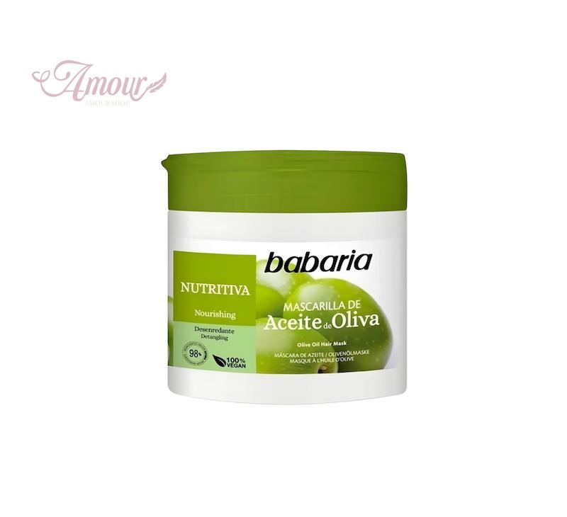 ماسک مغذی و آبرسان مو باباریا babaria مدل Olive Oil مناسب موهای خشک با عصاره زیتون حجم 400 میل