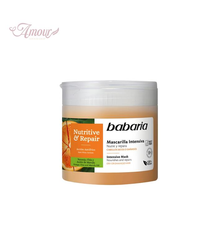 ماسک مغذی و ترمیم کننده مو باباریا babaria مدل Nutritive & Repair مناسب موهای خشک و آسیب دیده حجم 400 میل