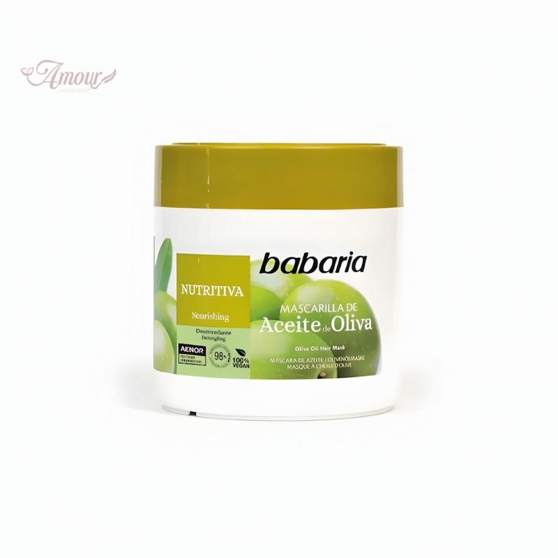 ماسک مغذی و آبرسان مو باباریا babaria مدل Olive Oil مناسب موهای خشک با عصاره زیتون حجم 400 میل