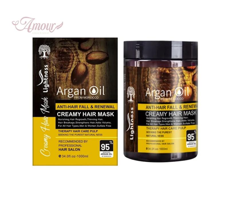 ماسک موی کرمی لایتنس Lightness مدل Argan Oil  حاوی روغن آرگان و پروتئین، ضدریزش و بازسازی عمیق/حجم 1000 میل