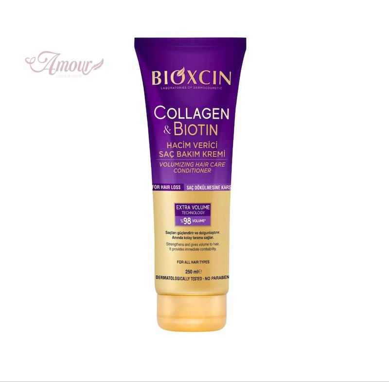 کرم مو کلاژن و بیوتین بیوکسین Bioxcin مدل Collagen & Biotin ضد ریزش و حجم دهنده موهای نازک، شکننده و کم حجم /حجم 250 میل