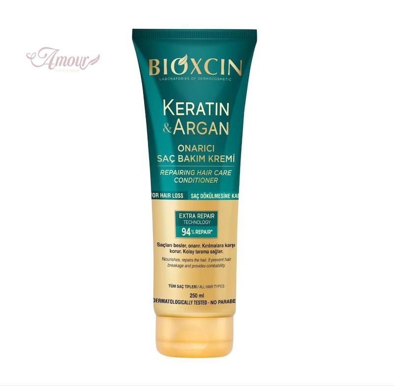 کرم مو کراتین و آرگان بیوکسین Bioxcin مدل Keratin & Argan نرم کننده و ترمیم کننده موهای خشک و آسیب دیده/حجم 250 میل