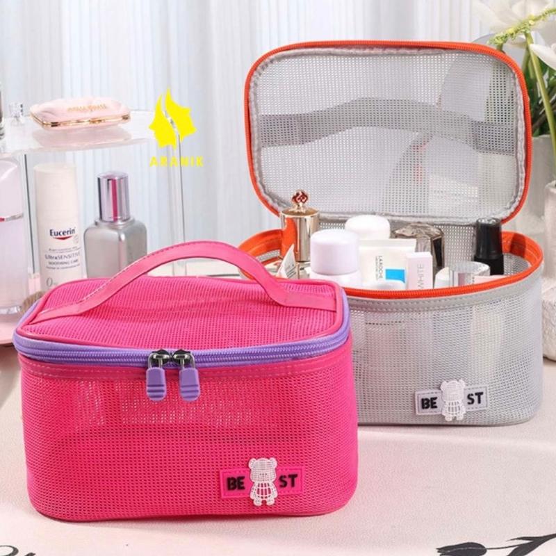 کیف لوازم آرایشی دسته دار توری طرح باکس (وارداتی)