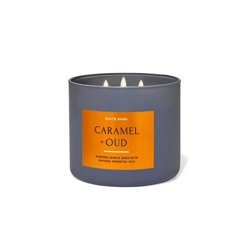 شمع وایت برن بس اند بادی Whie barn Scented candel- Caramel +Oud (Bath & body)