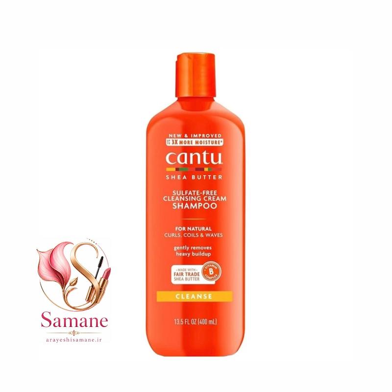 شامپو کرمی پاک کننده شی باتر Cantu کانتو بدون سولفات مناسب موهای فر،رنگ‌شده و کراتینه Sulfate-Free Cleansing Cream Shampoo حجم ۴۰۰میل اورجینال