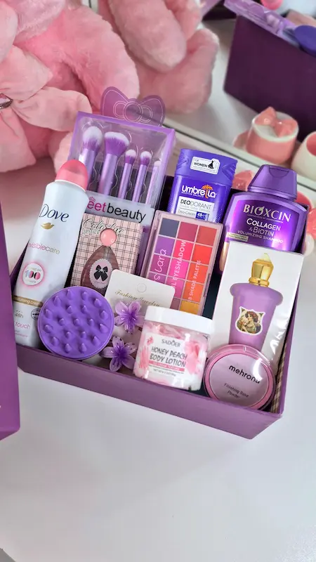 باکس کادویی آرایشی مراقبتی بنفش بزرگ