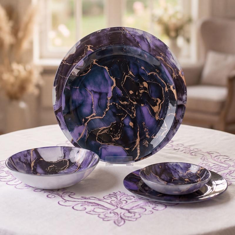 سرویس 6 نفره 25 پارچه طرح مورانو بنفش (Purple Murano)
