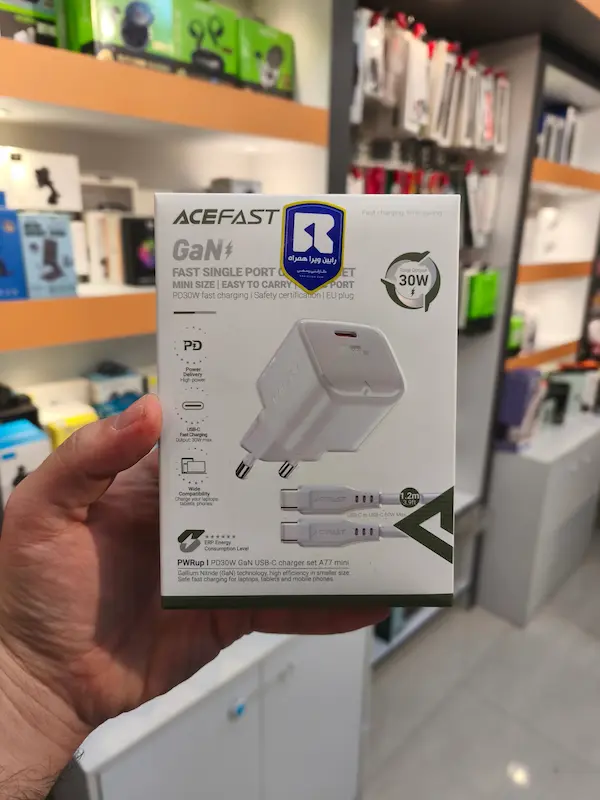 شارژر دیواری ایس فست ACEFAST A77 mini Set PD30W GaN توان 30 وات همراه با کابل