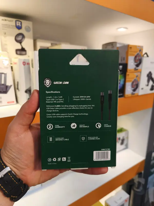 کابل USB-C به USB-C گرین لاین مدل BRAIDED طول 1.2 متر