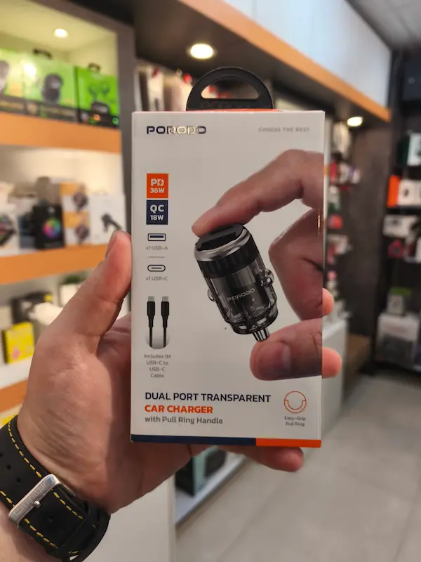 شارژر فندکی 36 وات پرودو Porodo Dual Port Transparent Car Charger FWC086
