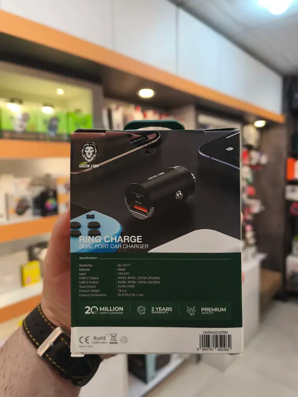 شارژر فندکی گرین لاین Ring Charge PD مدل 36W GNRNGCDPBK