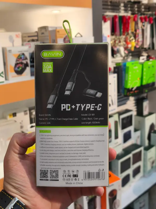 کابل سریع دو سر تایپ سی به لایتنینگ باوین Bavin CB-189 2IN1 Type-C to Lightning Cable 1m