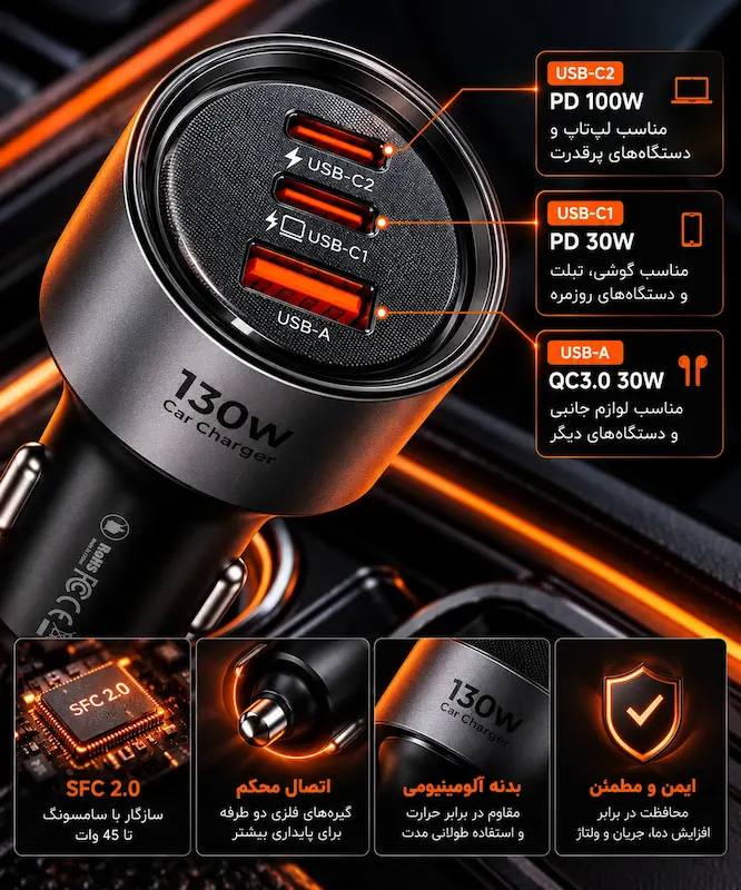 شارژر فندکی مک دودو Gana 130W مدل CC-3190