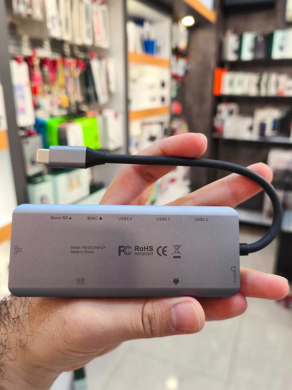هاب 9 پورت پرودو Porodo 9in1 4K HDMI Ethernet USB-C Hub PD توان 100 وات