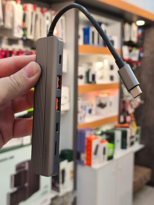 هاب USB-C پاورولوجی مدل P61HBCGY با ۶ پورت ۴K HDMI