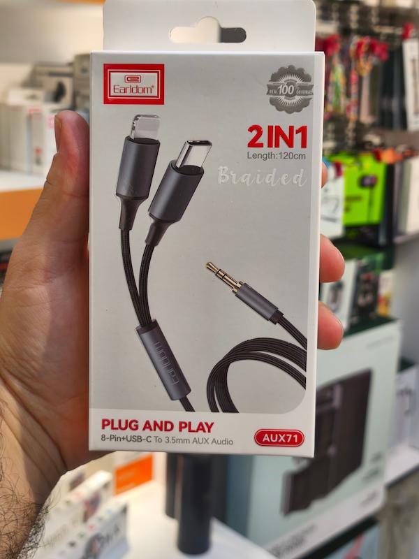 کابل تبدیل Earldom AUX71 AUX To Lightning / Type-C 1.2m