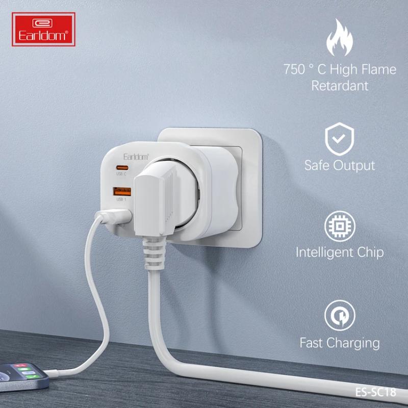 تبدیل دیواری و شارژر ارلدام مدل 4IN1 SC18