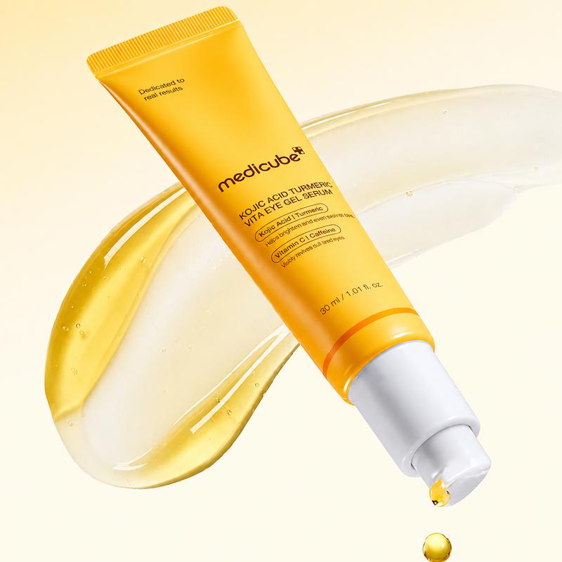 سرم دورچشم ژلی کوجیک اسید و زردچوبه مدی کیوب روشن کننده و ضد پف MEDICUBE Kojic acid & Turmeric vita GEL EYE SERUM