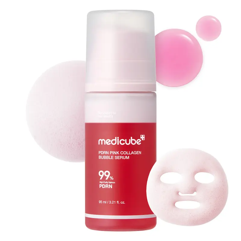 سرم حبابی کلاژن و PDRN صورتی جوانساز و درخشان کننده مدی کیوب Medicube PDRN Pink Collagen Bubble Serum
