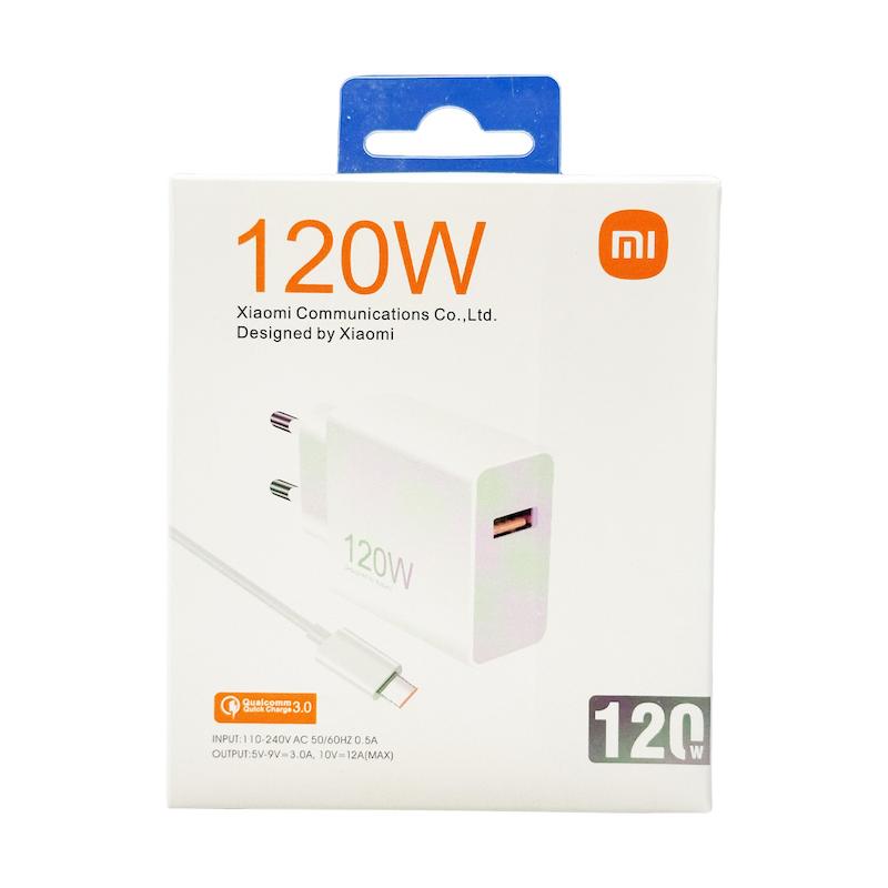 شارژر شیائومی توان 120 وات دو پین همراه کابل اصل  باگارانتی ۱۲ماهه وارسال رایگان
