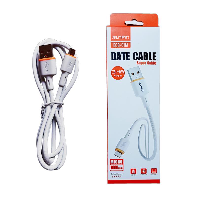 کابل شارژ میکرو sunpin3/4 آمپر دیتا دار EBC_01M