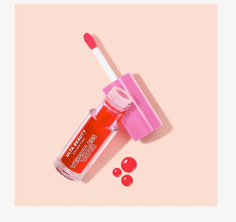 تینت لب آب‌دار، Weightless Water Lip Stain, تینت لب Ulta collection, تینت لب سبک، تینت لب بدون چسبندگی، تینت لب گیلاس، تینت لب ضد ماسک، تینت لب بدون احساس سنگینی، تینت لب با ماندگاری، تینت لب قابل ساخت، رنگ لب طبیعی، تینت لب با آلوئه‌ورا، 