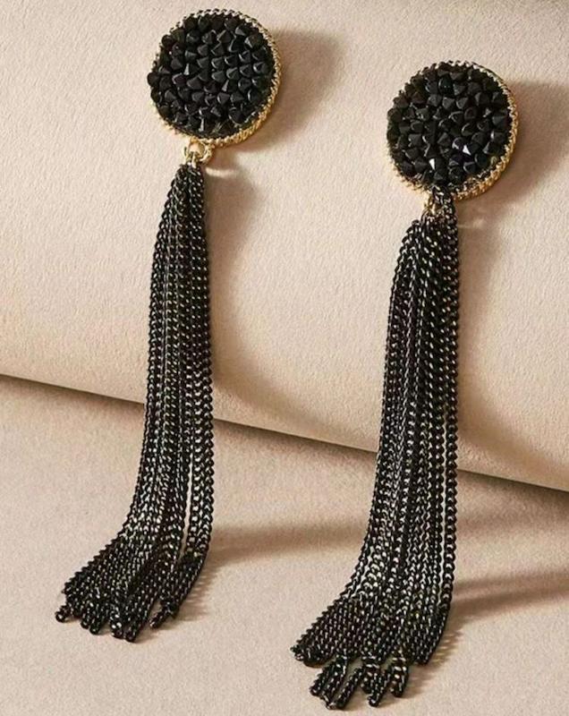 گوشواره نگینی آویز مشکی 