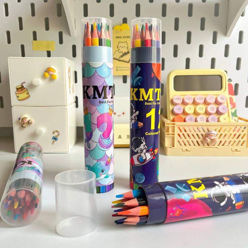 مداد رنگی 12 رنگ استوانه ای KMT