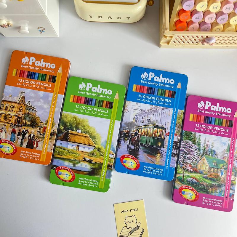 مداد رنگی 12 رنگ پالمو جعبه فلزی
