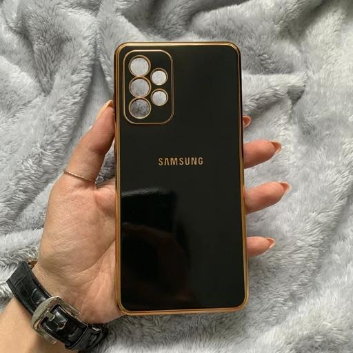قاب گوشی Galaxy A52 4G.Galaxy A52 5G.Galaxy A52S سامسونگ طرح ژله ای مای کیس گلد لاین دور طلایی محافظ لنز دار  مشکی