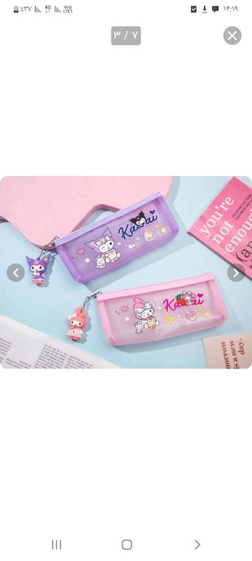 جامدادی شفاف کرومی صورتی ملودی با آویز عروسکی