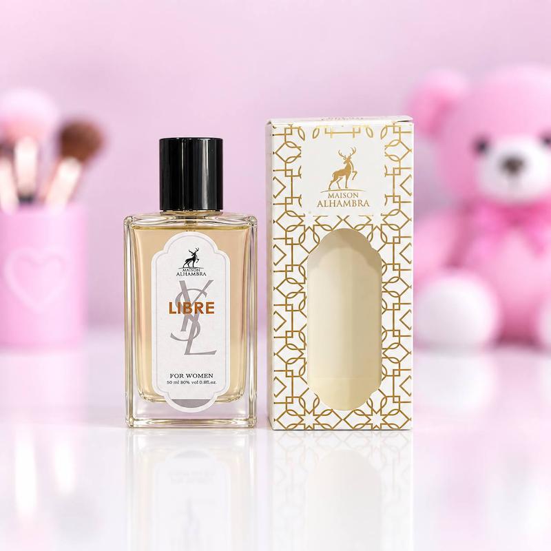 عطر زنانه الحمرا رایحه لیبره Libre حجم ۵۰ میل با شیشه شفاف و جعبه سفید طلایی