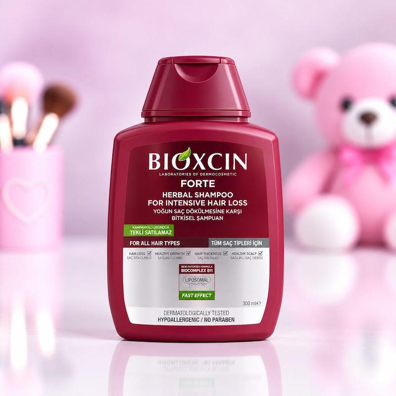 شامپو ضد ریزش مو بیوکسین فورته Bioxcin Forte با بسته‌بندی زرشکی