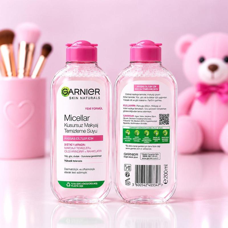 میسلار واتر گارنیر SkinActive مخصوص پوست حساس با بطری شفاف و درپوش صورتی
