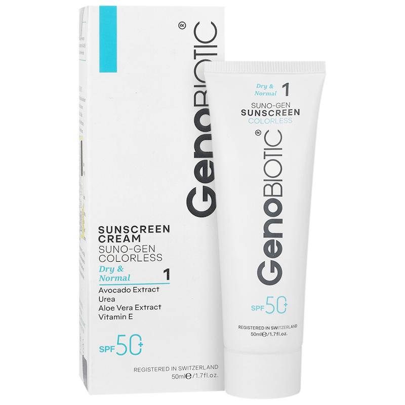 کرم ضدآفتاب بی رنگ پوست های خشک SPF50 ژنوبایوتیک 50ml
