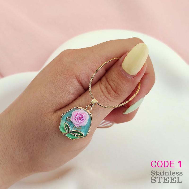 گردنبند استیل رز مینا