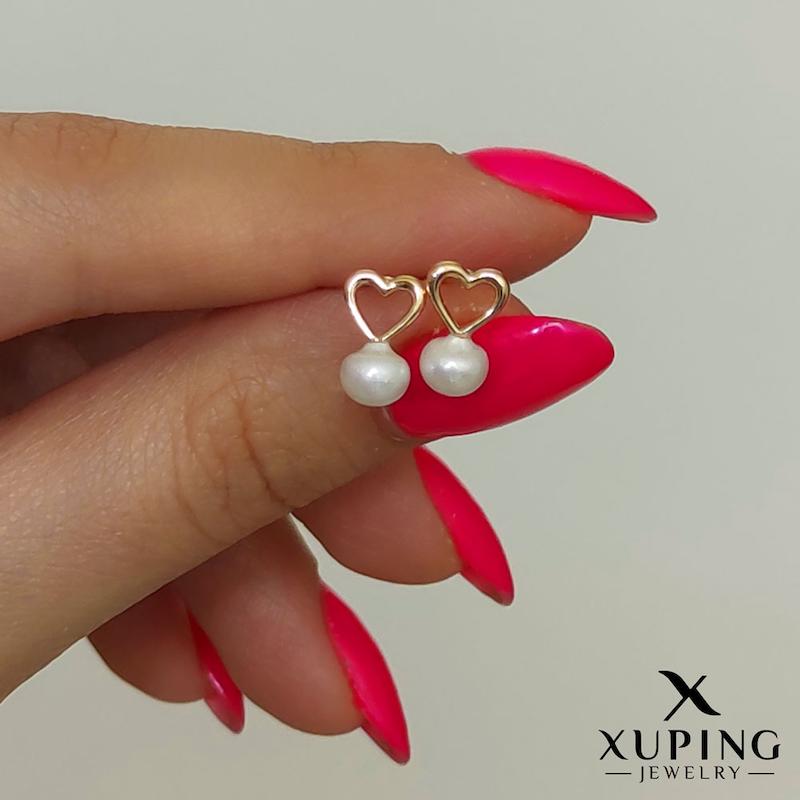 گوشواره سوزنی قلب و مروارید ژوپینگ