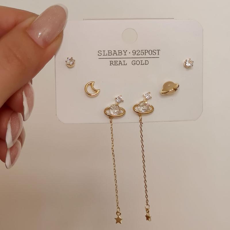 گوشواره سه جفتی رادیوم پایه نقره