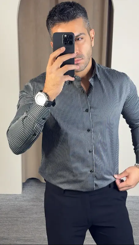 پیراهن ساتن راه راه مردانه