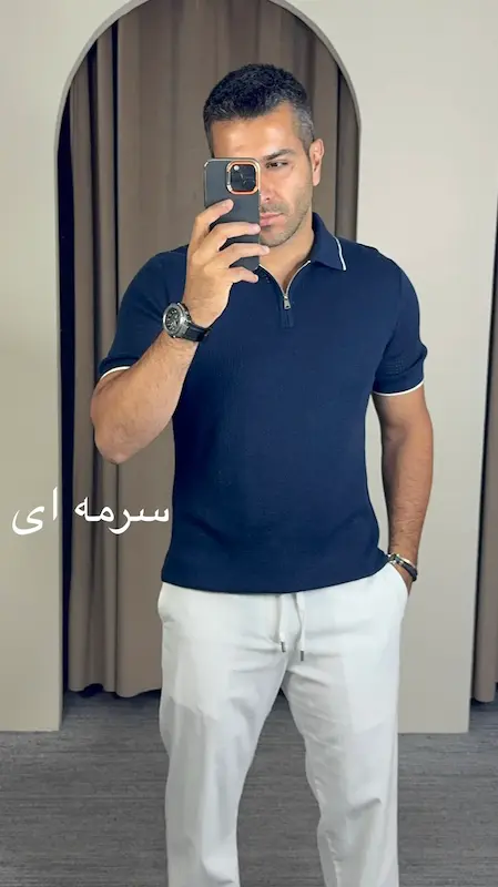 پلوشرت بافت ریز نیم زیپ مردانه 