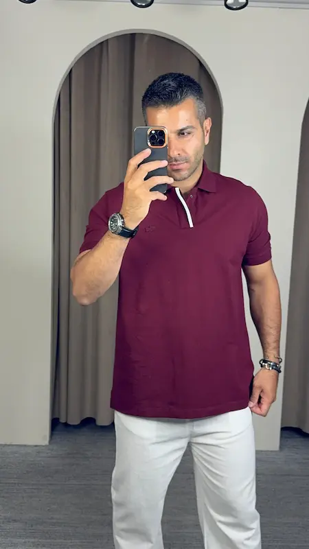 پلوشرت دکمه ای LACOSTE مردانه زرشکی