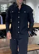 پیراهن لینن 2 جیب آستین بلند مردانه مشکی