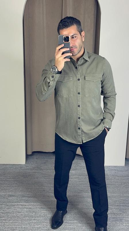 پیراهن 2 جیب کتان مردانه دکمه ای