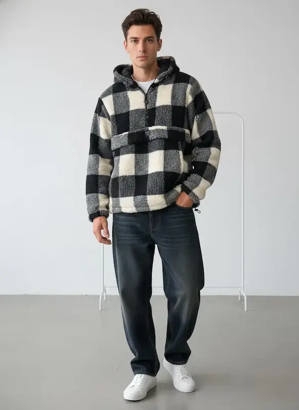 هودی نیم زیپ مردانه جیب کانگرویی PULL&BEAR